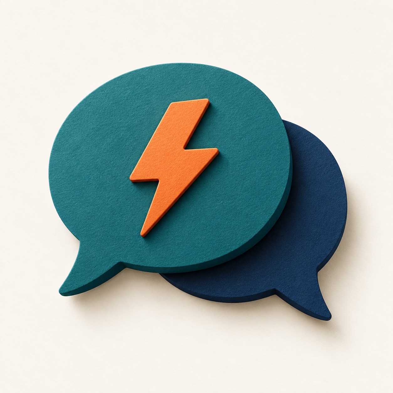 Two speech bubbles with a lightning bolt